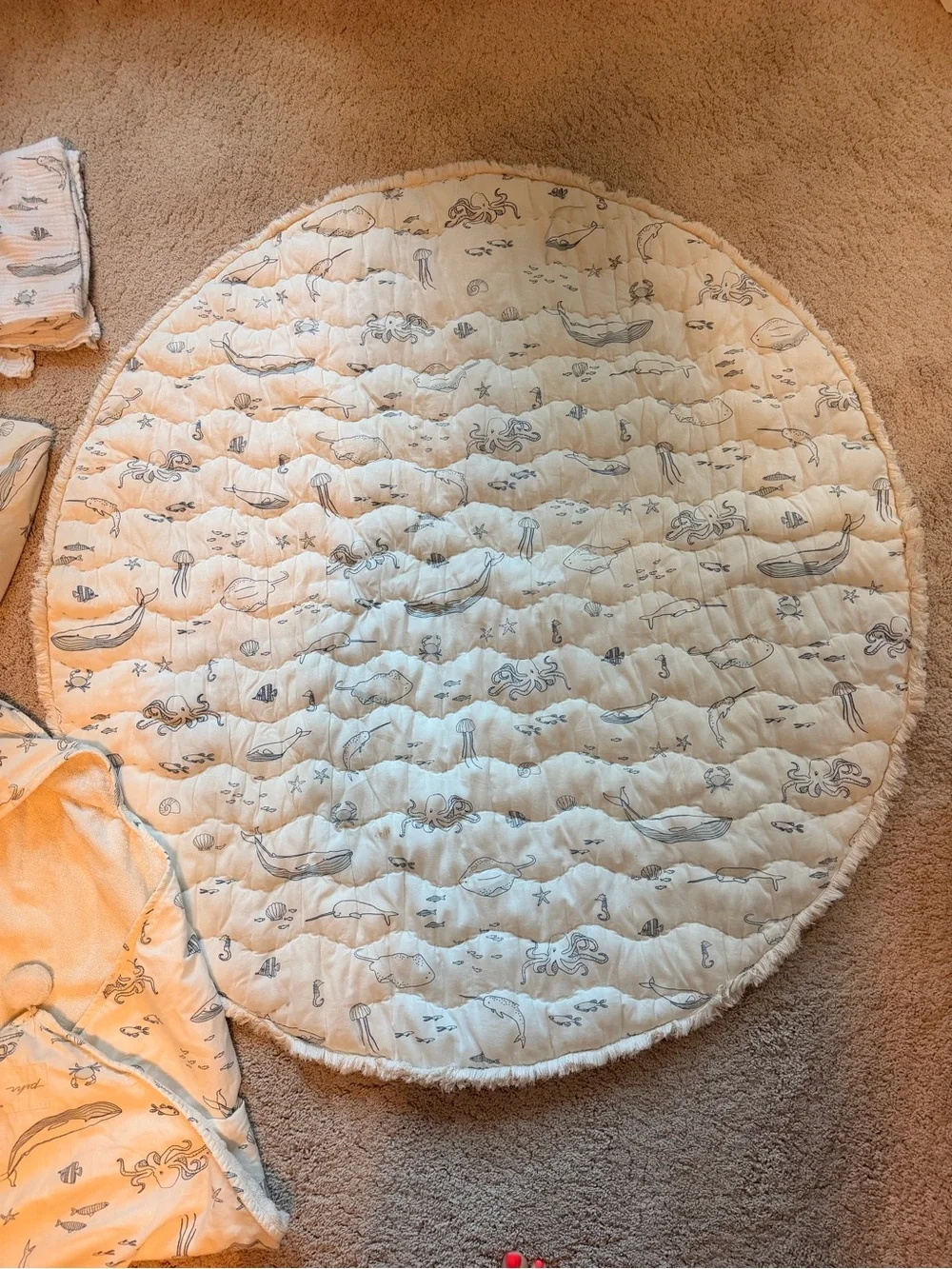 Pehr Life Aquatic Print Set: Baby Play, Swaddle, hooded towel and crib sheet